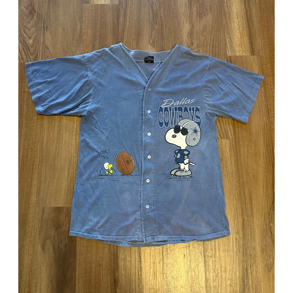Vintage NFL Dallas Cowboys Snoopy Peanuts Jersey Shirt Blue Mens L USA Made